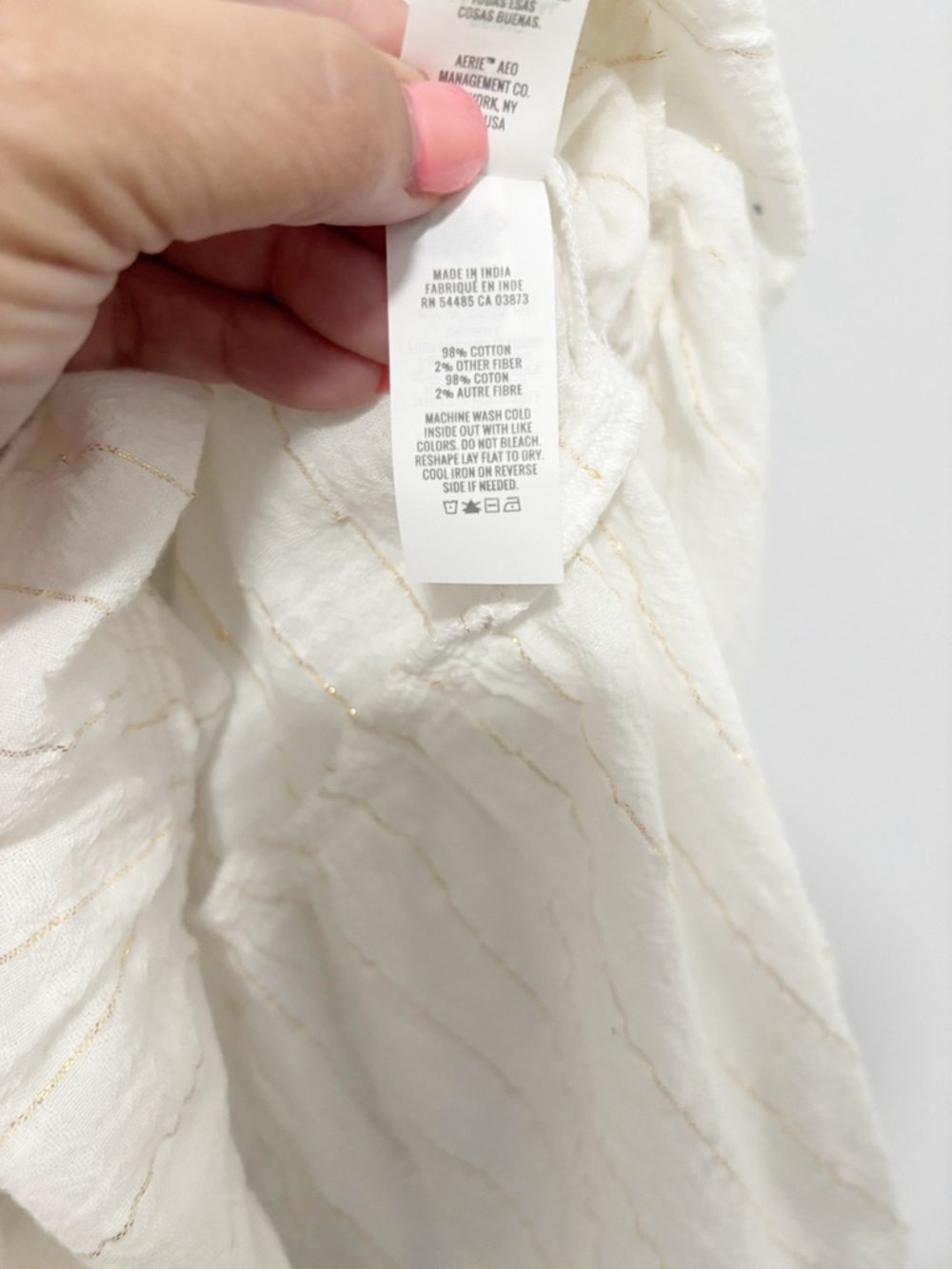 aerie White Dress Gold Pinstripes Womens Sz Medium Tiered Babydoll Boho Coastal - Picture 6 of 10